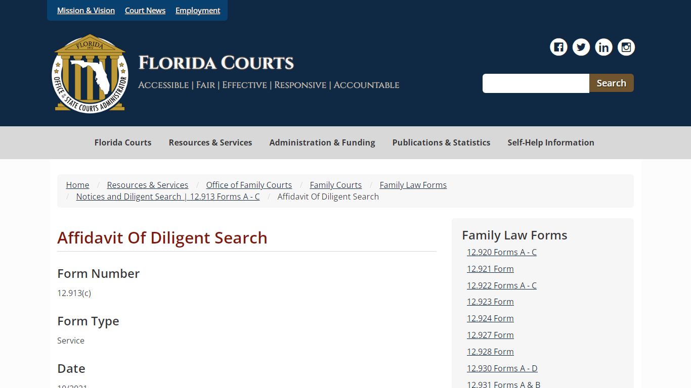 Affidavit Of Diligent Search - Florida Courts