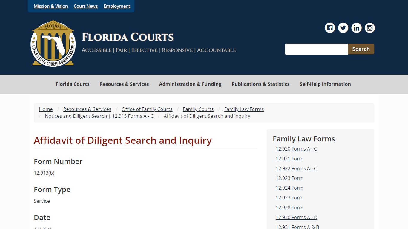 Affidavit of Diligent Search and Inquiry - Florida Courts